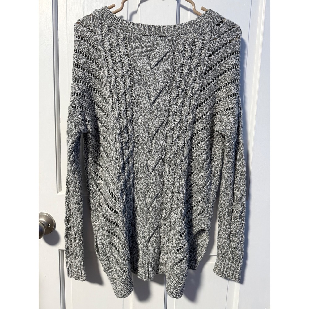 Express Sweater Womens XS Grey Cable Knit Pointelle Pullover - Picture 6 of 7
